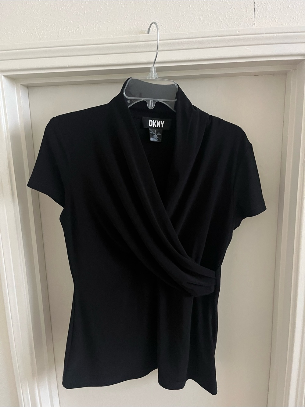 DKNY Black Draped Short Sleeve Blouse